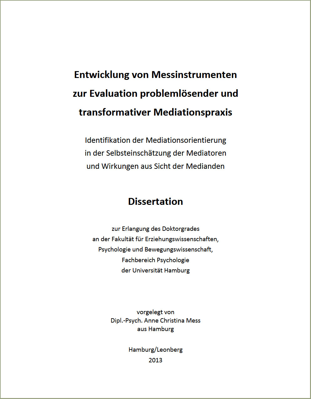 Dissertation von Dr. A. C. Mess